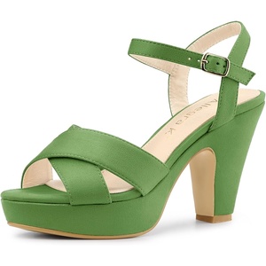 image:imageAllegra K Womens Platform Chunky Heels Slingback Sandals  Faux Suede Upper 41 inches Heels for Women Crisscross Strap Block Heel Summer Comfortable PlatformOlive Green