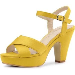 image:imageAllegra K Womens Platform Chunky Heels Slingback Sandals  Faux Suede Upper 41 inches Heels for Women Crisscross Strap Block Heel Summer Comfortable PlatformYellow