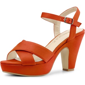 image:imageAllegra K Womens Platform Chunky Heels Slingback Sandals  Faux Suede Upper 41 inches Heels for Women Crisscross Strap Block Heel Summer Comfortable PlatformOrange