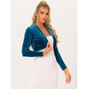 image:imageAllegra K Long Sleeve Velvet Shrug Top for Womens Open Front Cocktail Party Cropped Bolero CardiganPeacock Blue