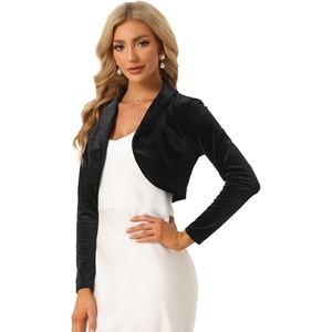 image:imageAllegra K Long Sleeve Velvet Shrug Top for Womens Open Front Cocktail Party Cropped Bolero CardiganBlack