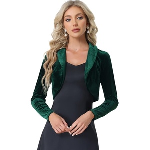 image:imageAllegra K Long Sleeve Velvet Shrug Top for Womens Open Front Cocktail Party Cropped Bolero CardiganDark Green