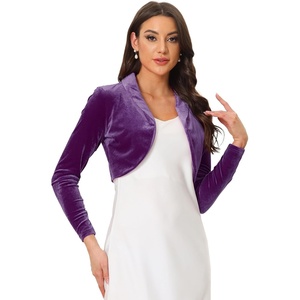 image:imageAllegra K Long Sleeve Velvet Shrug Top for Womens Open Front Cocktail Party Cropped Bolero CardiganPurple