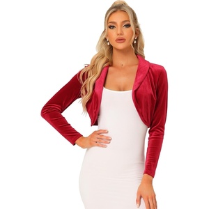 image:imageAllegra K Long Sleeve Velvet Shrug Top for Womens Open Front Cocktail Party Cropped Bolero CardiganRed