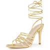 image:imageAllegra K Women Metallic Lace Up Open Toe Strappy Stiletto Heel Sandals  43inch stiletto heels ABS outsole Lace up strappy design Open toe Great for weddings parties datingGold
