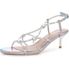image:imageAllegra K Women Rhinestone Strappy Open Toe Slingback Kitten Heel Sandals  ABS outsole 2 12 inch heel Knot strap detail Rhinestone open toe Party Evening Dating CocktailSilver