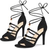 image:imageAllegra K Womens Lace Up Bead Strappy Stiletto Heel SandalsBlack