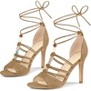 image:imageAllegra K Womens Lace Up Bead Strappy Stiletto Heel SandalsLight Brown