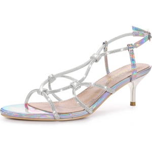 image:imageAllegra K Women Rhinestone Strappy Open Toe Slingback Kitten Heel Sandals  ABS outsole 2 12 inch heel Knot strap detail Rhinestone open toe Party Evening Dating CocktailSilver