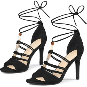 image:imageAllegra K Womens Lace Up Bead Strappy Stiletto Heel SandalsBlack