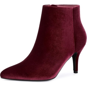 image:imageAllegra K Womens Velvet Pointy Toe Stiletto Heels Ankle Boots  Dress BootsBurgundy