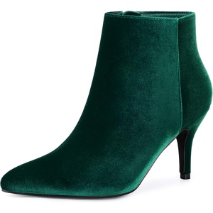 image:imageAllegra K Womens Velvet Pointy Toe Stiletto Heels Ankle Boots  Dress BootsGreen