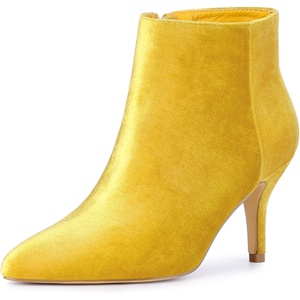 image:imageAllegra K Womens Velvet Pointy Toe Stiletto Heels Ankle Boots  Dress BootsYellow