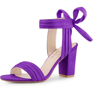 image:imageAllegra K Women Open Toe Ankle Tie Back Chunky Heel Sandals  Party SandalsDark Purple