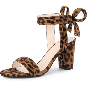 image:imageAllegra K Women Open Toe Ankle Tie Back Chunky Heel Sandals  Party SandalsLeopard