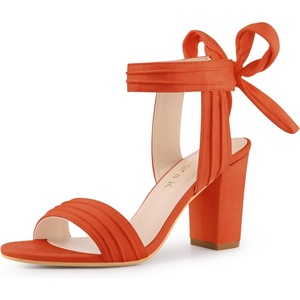 image:imageAllegra K Women Open Toe Ankle Tie Back Chunky Heel Sandals  Party SandalsOrange