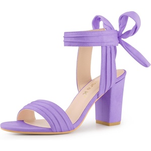 image:imageAllegra K Women Open Toe Ankle Tie Back Chunky Heel Sandals  Party SandalsPurple