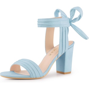 image:imageAllegra K Women Open Toe Ankle Tie Back Chunky Heel Sandals  Party SandalsSky Blue