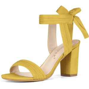 image:imageAllegra K Women Open Toe Ankle Tie Back Chunky Heel Sandals  Party SandalsYellow