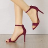 image:imageAllegra K Women Suede Ankle Strap High Stiletto Heel Open Toe Sandals  Faux Suede Vamp Stiletto Heel Open Toe Comfortable Fit Party Date Night Ready Adjustable Buckle ClosureBurgundy