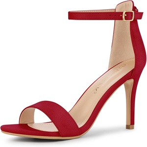 image:imageAllegra K Women Suede Ankle Strap High Stiletto Heel Open Toe Sandals  Faux Suede Vamp Stiletto Heel Open Toe Comfortable Fit Party Date Night Ready Adjustable Buckle ClosureRed