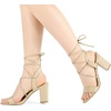 image:imageAllegra K Women Faux Suede Lace Up Block High Heels Slingback Sandals  ABS heel Padded insole for comfort Lacing closure Easy on One Strap design Slingback style Casual lookBeige