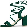 image:imageAllegra K Women Faux Suede Lace Up Block High Heels Slingback Sandals  ABS heel Padded insole for comfort Lacing closure Easy on One Strap design Slingback style Casual lookGreen