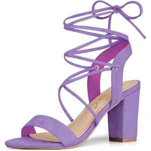 image:imageAllegra K Women Faux Suede Lace Up Block High Heels Slingback Sandals  ABS heel Padded insole for comfort Lacing closure Easy on One Strap design Slingback style Casual lookPurple