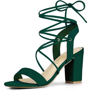 image:imageAllegra K Women Faux Suede Lace Up Block High Heels Slingback Sandals  ABS heel Padded insole for comfort Lacing closure Easy on One Strap design Slingback style Casual lookGreen