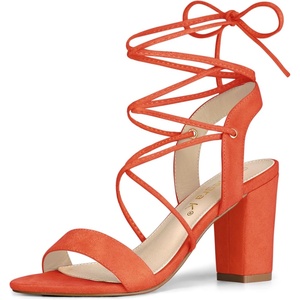 image:imageAllegra K Women Faux Suede Lace Up Block High Heels Slingback Sandals  ABS heel Padded insole for comfort Lacing closure Easy on One Strap design Slingback style Casual lookOrange