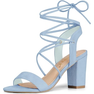 image:imageAllegra K Women Faux Suede Lace Up Block High Heels Slingback Sandals  ABS heel Padded insole for comfort Lacing closure Easy on One Strap design Slingback style Casual lookSky Blue