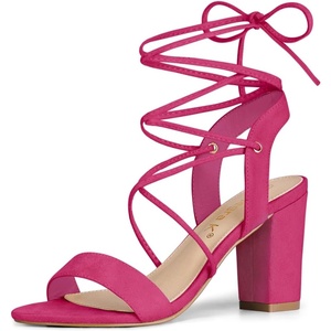image:imageAllegra K Women Faux Suede Lace Up Block High Heels Slingback Sandals  ABS heel Padded insole for comfort Lacing closure Easy on One Strap design Slingback style Casual lookHot Pink