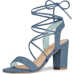 image:imageAllegra K Women Faux Suede Lace Up Block High Heels Slingback Sandals  ABS heel Padded insole for comfort Lacing closure Easy on One Strap design Slingback style Casual lookHaze Blue
