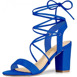 image:imageAllegra K Women Faux Suede Lace Up Block High Heels Slingback Sandals  ABS heel Padded insole for comfort Lacing closure Easy on One Strap design Slingback style Casual lookRoyal Blue