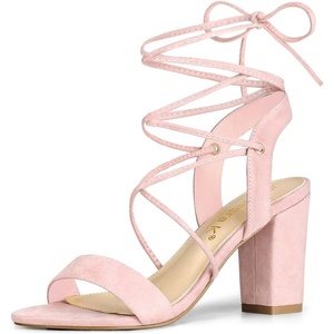 image:imageAllegra K Women Faux Suede Lace Up Block High Heels Slingback Sandals  ABS heel Padded insole for comfort Lacing closure Easy on One Strap design Slingback style Casual lookLight Pink
