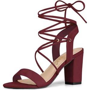 image:imageAllegra K Women Faux Suede Lace Up Block High Heels Slingback Sandals  ABS heel Padded insole for comfort Lacing closure Easy on One Strap design Slingback style Casual lookBurgundy