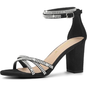 image:imageAllegra K Womens Rhinestones Strappy Chunky Heel Sandals  Party SandalsBlack