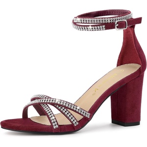 image:imageAllegra K Womens Rhinestones Strappy Chunky Heel Sandals  Party SandalsBurgundy