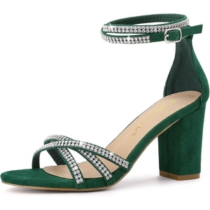 image:imageAllegra K Womens Rhinestones Strappy Chunky Heel Sandals  Party SandalsDark Green