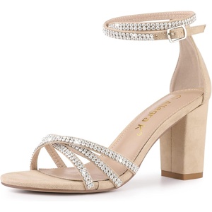 image:imageAllegra K Womens Rhinestones Strappy Chunky Heel Sandals  Party SandalsKhaki