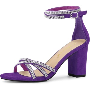 image:imageAllegra K Womens Rhinestones Strappy Chunky Heel Sandals  Party SandalsPurple