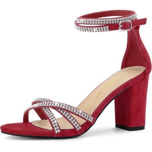image:imageAllegra K Womens Rhinestones Strappy Chunky Heel Sandals  Party SandalsRed