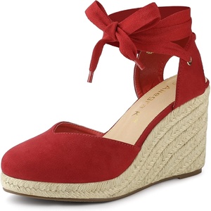 image:imageAllegra K Womens Closed Toe Espadrilles Wedges Tie Up Wedge Sandals  Platform Heels for Women Lace Up Heeled Comfortable Wedge for Women 3 78 inches Summer Dress Shoes PartyRed