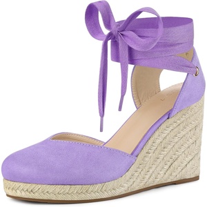 image:imageAllegra K Womens Closed Toe Espadrilles Wedges Tie Up Wedge Sandals  Platform Heels for Women Lace Up Heeled Comfortable Wedge for Women 3 78 inches Summer Dress Shoes PartyPurple