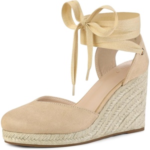 image:imageAllegra K Womens Closed Toe Espadrilles Wedges Tie Up Wedge Sandals  Platform Heels for Women Lace Up Heeled Comfortable Wedge for Women 3 78 inches Summer Dress Shoes PartyBeige