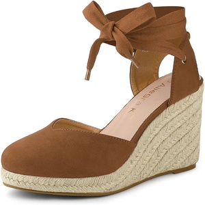 image:imageAllegra K Womens Closed Toe Espadrilles Wedges Tie Up Wedge Sandals  Platform Heels for Women Lace Up Heeled Comfortable Wedge for Women 3 78 inches Summer Dress Shoes PartyBrown
