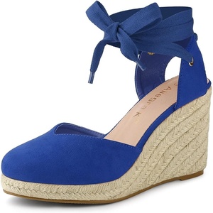 image:imageAllegra K Womens Closed Toe Espadrilles Wedges Tie Up Wedge Sandals  Platform Heels for Women Lace Up Heeled Comfortable Wedge for Women 3 78 inches Summer Dress Shoes PartyRoyal Blue