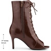 image:imageAllegra K Women Faux Leather Lace Up Peep Toe Stiletto Heel Ankle BootsBrown