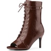 image:imageAllegra K Women Faux Leather Lace Up Peep Toe Stiletto Heel Ankle BootsBrown