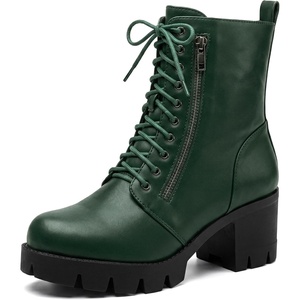image:imageAllegra K Lace Up Chunky Heel Platform Ankle Combat Boots for WomenDark Green